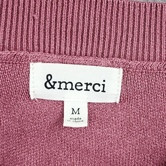 &Merci Womens Pink Knit Sweater Cable Sleeves Size M Slouchy 24CT - Picture 4 of 7